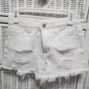 SHEIN Kids White Distressed Denim Shorts